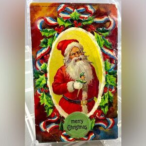 Merry Christmas Postcard Holly Framed Santa Vintage 1910 Arthur Horwitz Embossed